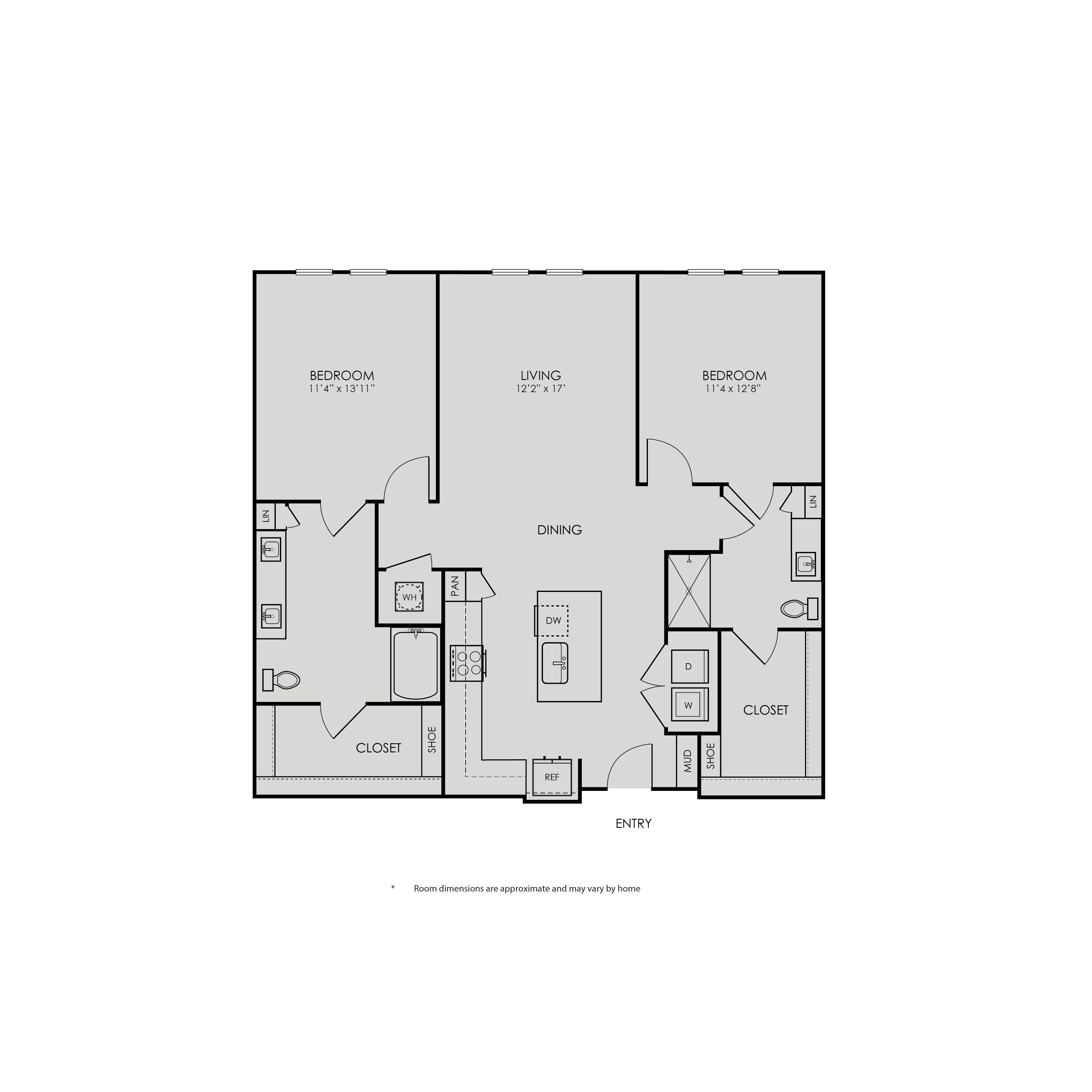 Floor plan for 2 beds, 2 baths, 1186 sqft